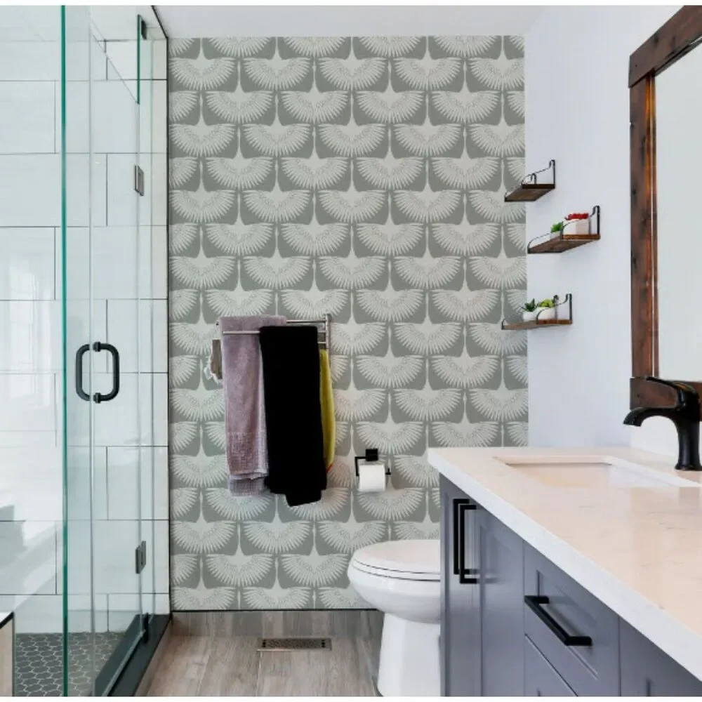Tempaper Genevieve Gorder Feather Chalk (gray) Peel & Stick Wallpaper, 28 sf